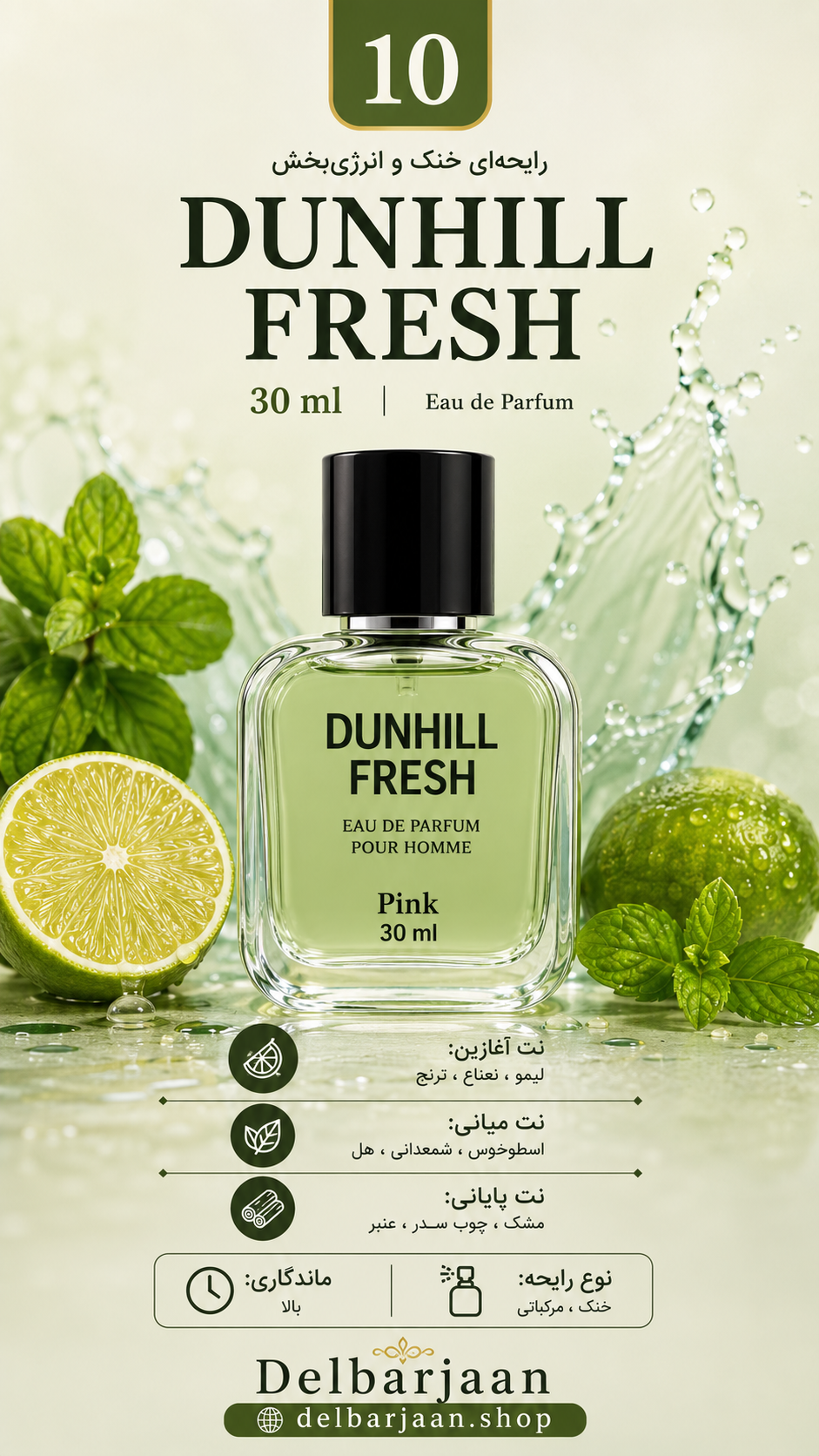 عطر جیبی دانهیل فرش (Dunhill Fresh) 30 میل شیشه شفاف پینک ویژوال